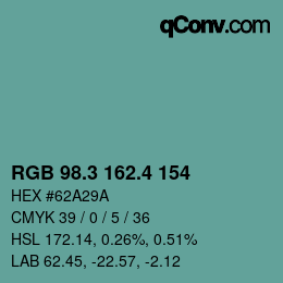 カラーコード: RGB 98.3 162.4 154 | qconv.com