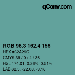 カラーコード: RGB 98.3 162.4 156 | qconv.com