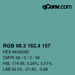 カラーコード: RGB 98.3 162.4 157 | qconv.com