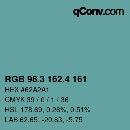 カラーコード: RGB 98.3 162.4 161 | qconv.com