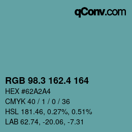 カラーコード: RGB 98.3 162.4 164 | qconv.com