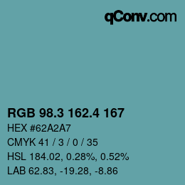 カラーコード: RGB 98.3 162.4 167 | qconv.com