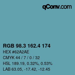 カラーコード: RGB 98.3 162.4 174 | qconv.com