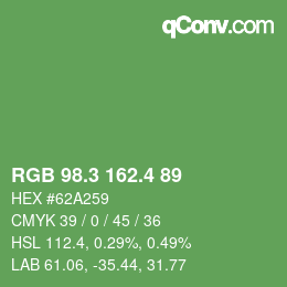 カラーコード: RGB 98.3 162.4 89 | qconv.com