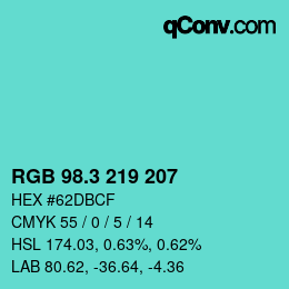 カラーコード: RGB 98.3 219 207 | qconv.com