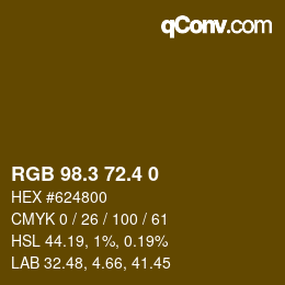 カラーコード: RGB 98.3 72.4 0 | qconv.com