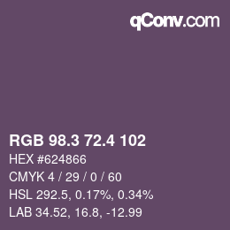 カラーコード: RGB 98.3 72.4 102 | qconv.com