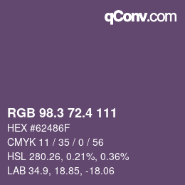 カラーコード: RGB 98.3 72.4 111 | qconv.com