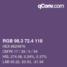 カラーコード: RGB 98.3 72.4 118 | qconv.com