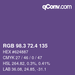 カラーコード: RGB 98.3 72.4 135 | qconv.com