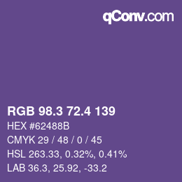 カラーコード: RGB 98.3 72.4 139 | qconv.com