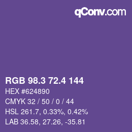 カラーコード: RGB 98.3 72.4 144 | qconv.com
