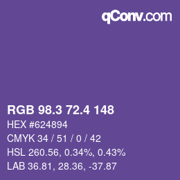カラーコード: RGB 98.3 72.4 148 | qconv.com
