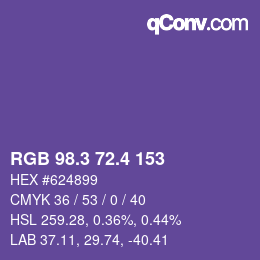 カラーコード: RGB 98.3 72.4 153 | qconv.com