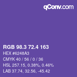 カラーコード: RGB 98.3 72.4 163 | qconv.com