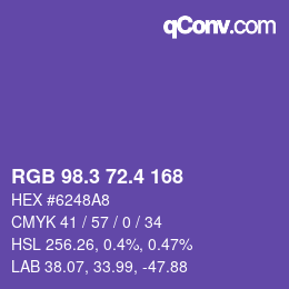 カラーコード: RGB 98.3 72.4 168 | qconv.com