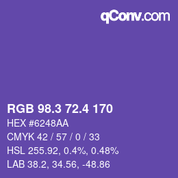 カラーコード: RGB 98.3 72.4 170 | qconv.com