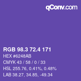 カラーコード: RGB 98.3 72.4 171 | qconv.com