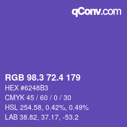 カラーコード: RGB 98.3 72.4 179 | qconv.com