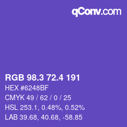 カラーコード: RGB 98.3 72.4 191 | qconv.com