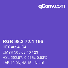 カラーコード: RGB 98.3 72.4 196 | qconv.com