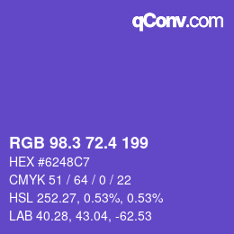 カラーコード: RGB 98.3 72.4 199 | qconv.com