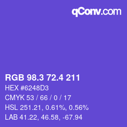 カラーコード: RGB 98.3 72.4 211 | qconv.com