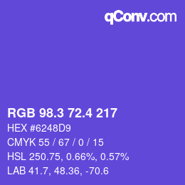 カラーコード: RGB 98.3 72.4 217 | qconv.com