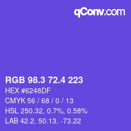 カラーコード: RGB 98.3 72.4 223 | qconv.com