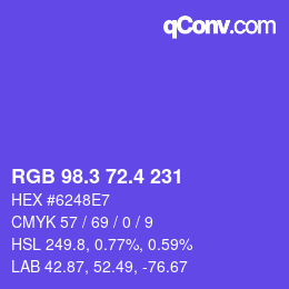 カラーコード: RGB 98.3 72.4 231 | qconv.com