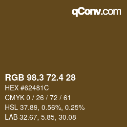 カラーコード: RGB 98.3 72.4 28 | qconv.com