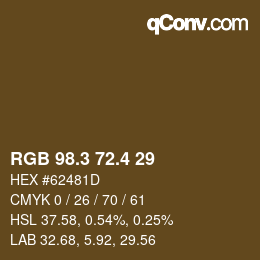 カラーコード: RGB 98.3 72.4 29 | qconv.com