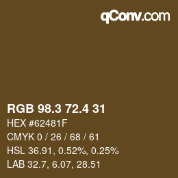 カラーコード: RGB 98.3 72.4 31 | qconv.com