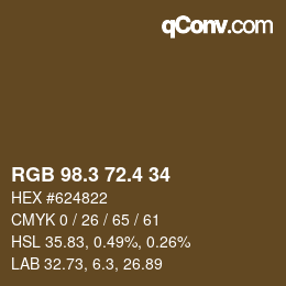 カラーコード: RGB 98.3 72.4 34 | qconv.com