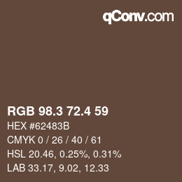 カラーコード: RGB 98.3 72.4 59 | qconv.com