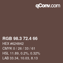 カラーコード: RGB 98.3 72.4 66 | qconv.com