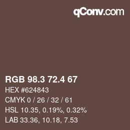 カラーコード: RGB 98.3 72.4 67 | qconv.com