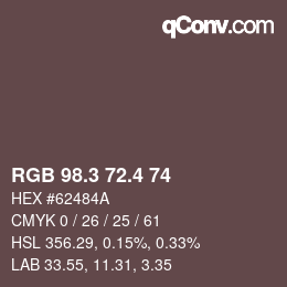 カラーコード: RGB 98.3 72.4 74 | qconv.com