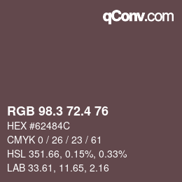カラーコード: RGB 98.3 72.4 76 | qconv.com