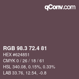 カラーコード: RGB 98.3 72.4 81 | qconv.com