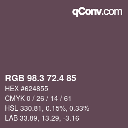 カラーコード: RGB 98.3 72.4 85 | qconv.com
