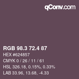 カラーコード: RGB 98.3 72.4 87 | qconv.com