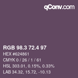カラーコード: RGB 98.3 72.4 97 | qconv.com