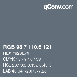 カラーコード: RGB 98.7 110.6 121 | qconv.com