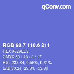 カラーコード: RGB 98.7 110.6 211 | qconv.com