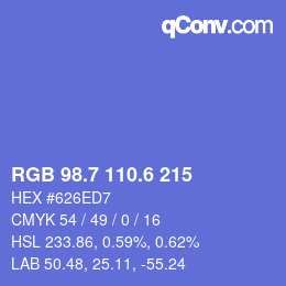 カラーコード: RGB 98.7 110.6 215 | qconv.com