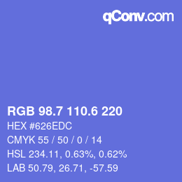 カラーコード: RGB 98.7 110.6 220 | qconv.com