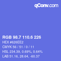 カラーコード: RGB 98.7 110.6 226 | qconv.com