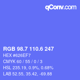 カラーコード: RGB 98.7 110.6 247 | qconv.com