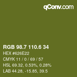 カラーコード: RGB 98.7 110.6 34 | qconv.com